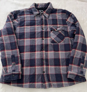 Caliville Plaid Sherpa Lined Jacket Mens XXL Gray Blue Button Up Shirt